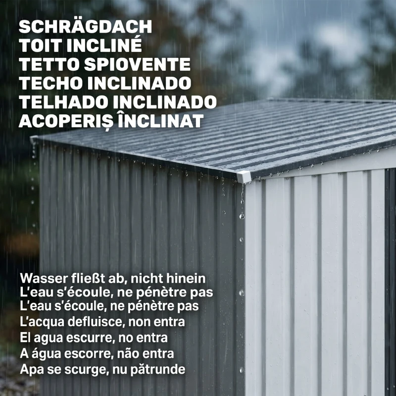 Outsunny Căsuță pentru depozitare unelte din metal 1,5x2m cu bază, ușă glisantă și acoperiș înclinat, albă