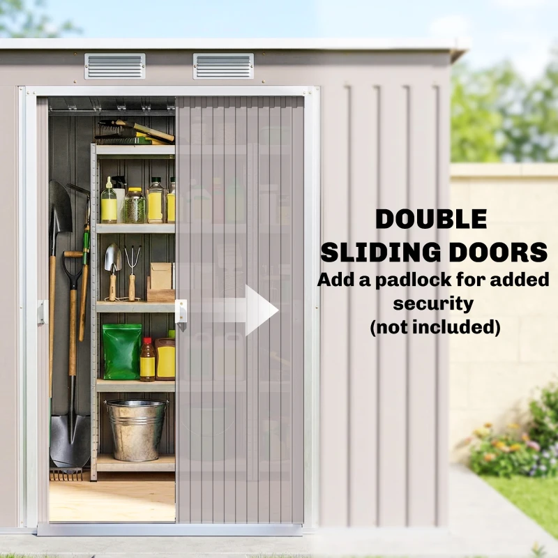 Outsunny 7 x 4ft Galvanised Steel Garden Shed, with Foundation Kit - Grey