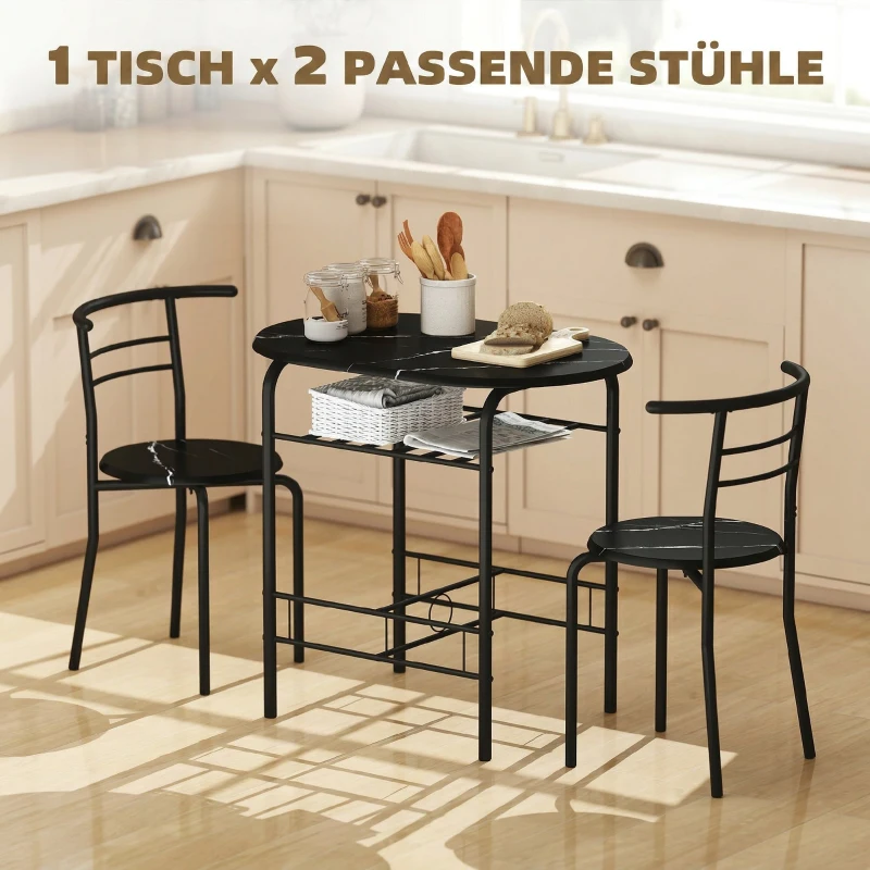 HOMCOM Set Tavolo Moderno con 2 Sedie per Sala da Pranzo, Set 3 Pezzi Mobili Salvaspazio da Cucina, Balcone, Ristorante o Bar, Marrone e Nero