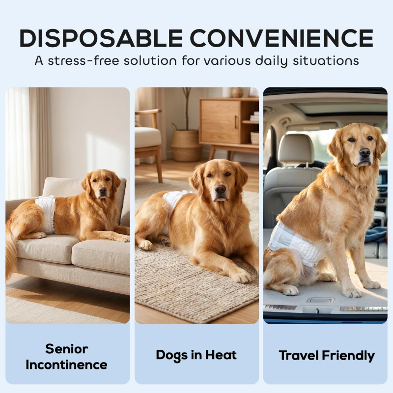 PawHut Dog Diapers Super Absorbent Leak-Proof Dog Nappies for Male Dogs Size L 62-80 cm Waist
