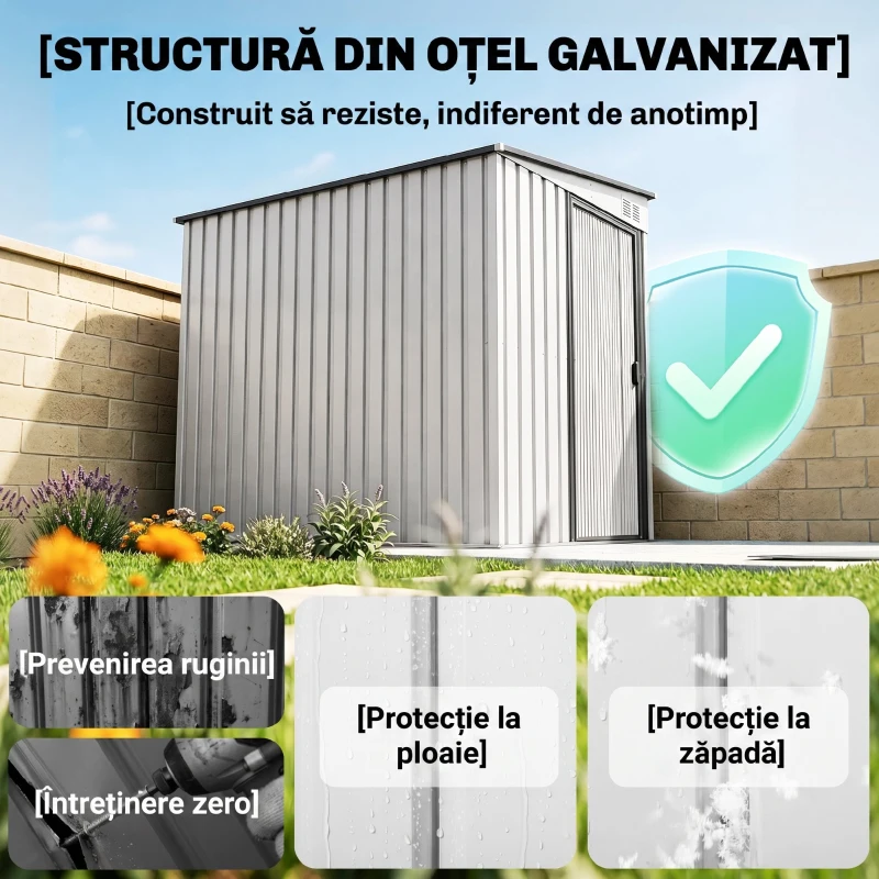 Outsunny Căsuță pentru depozitare unelte din metal 1,5x2m cu bază, ușă glisantă și acoperiș înclinat, albă