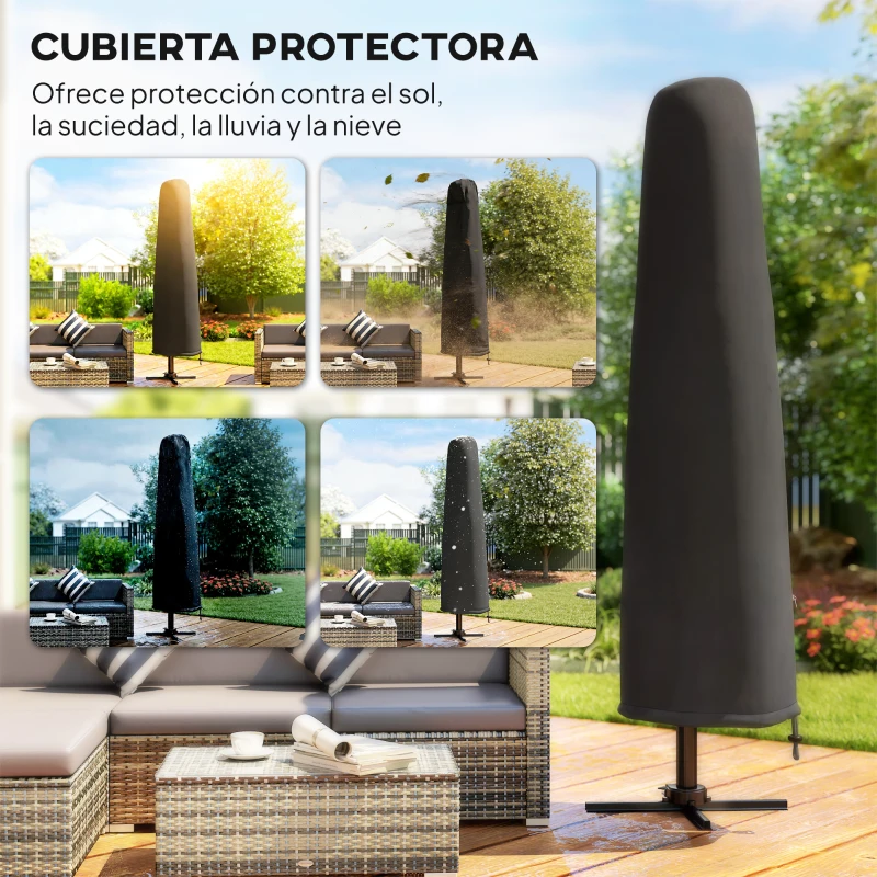 Outsunny Parasol Excéntrico 2,9x2,9 m de Aluminio con Manivela Inclinación Ajustable Giratorio 360° Base Cruzada y Funda Caqui