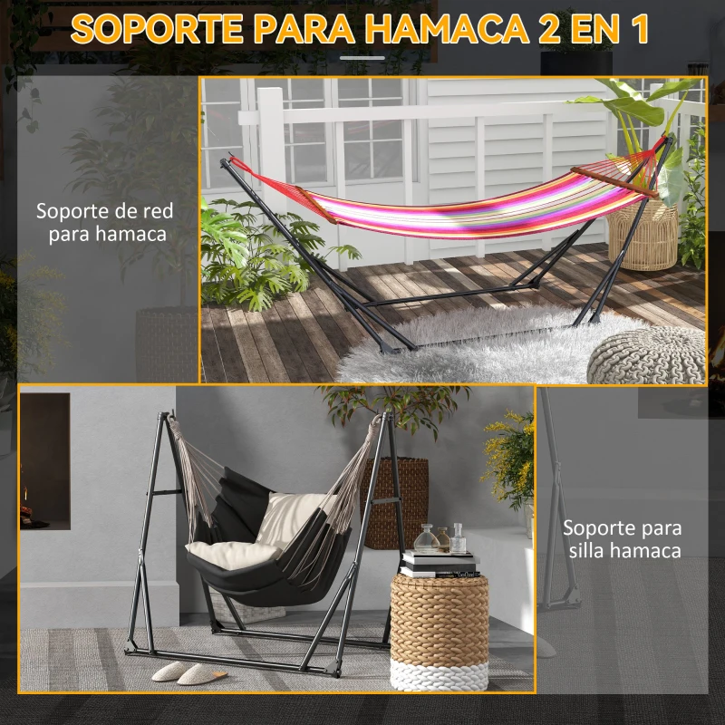 Outsunny Soporte para Hamaca Plegable 2 en 1 Soporte para Silla Colgante con Estructura de Metal y Bolsa de Transporte Negro