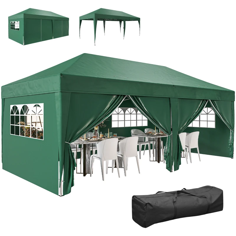 Outsunny Pavillon ca. 6x3m Stabil Winterfest Pop-up Faltpavillon mit Fenster Reißverschlusstür Seitenteilen UV Schutz