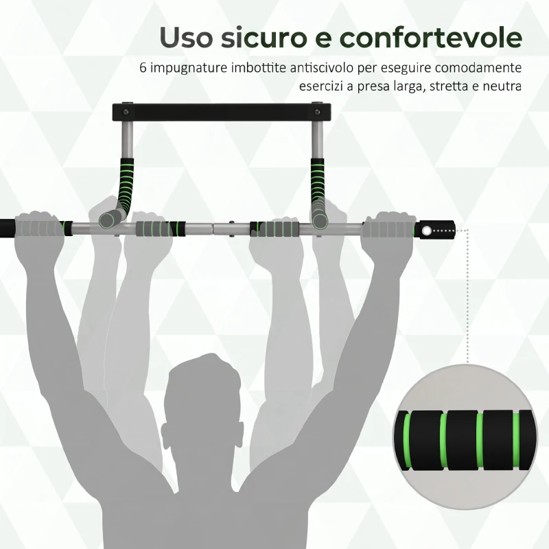 HOMCOM Barra per Trazioni Multifunzionale da Parete con Impugnature Antiscivolo, Portata 110 kg, Grigio e Nero