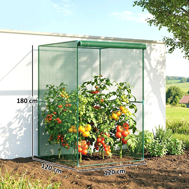 Outsunny Jaula de Cultivo para Plantas 120x120x180 cm con Puerta Enrollable y Marco de Acero para Jardín Terraza Color Verde