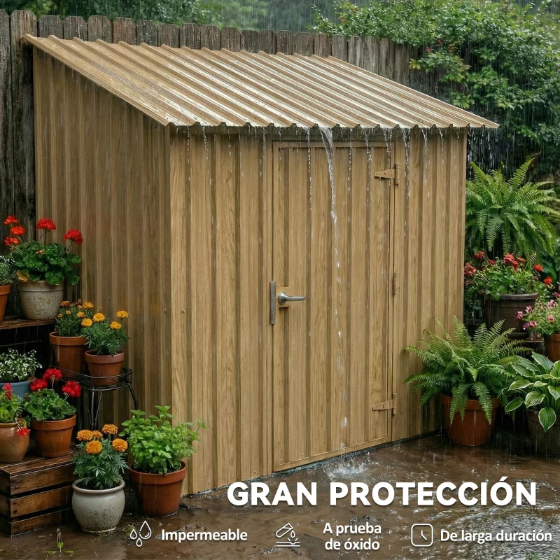 Outsunny Juego de 12 Paneles para Tejado de Acero Galvanizado 7m² para Caseta de Herramientas Cobertizo 129x45cm Madera Natural