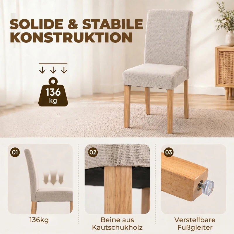 HOMCOM Esszimmerstühle im 2er-Set, moderne Leinen-Polsterstühle mit gepolstertem Sitz und Rückenlehne, Beine aus Gummibaumholz