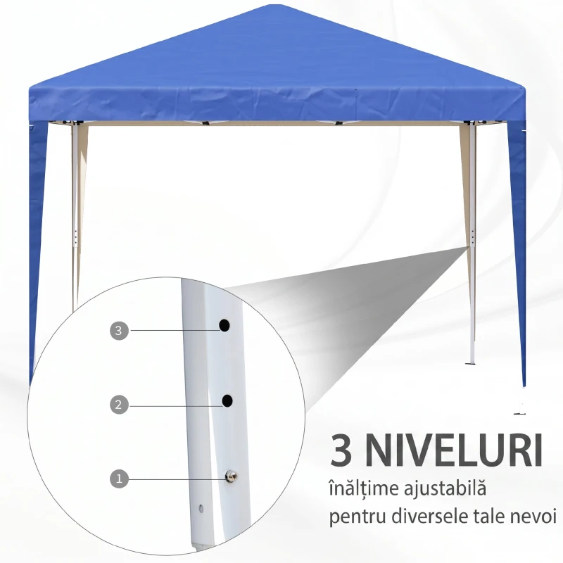 Outsunny Pavilion 3x3 m din oțel și material Oxford cu țăruși, frânghii și geantă de transport, albastru