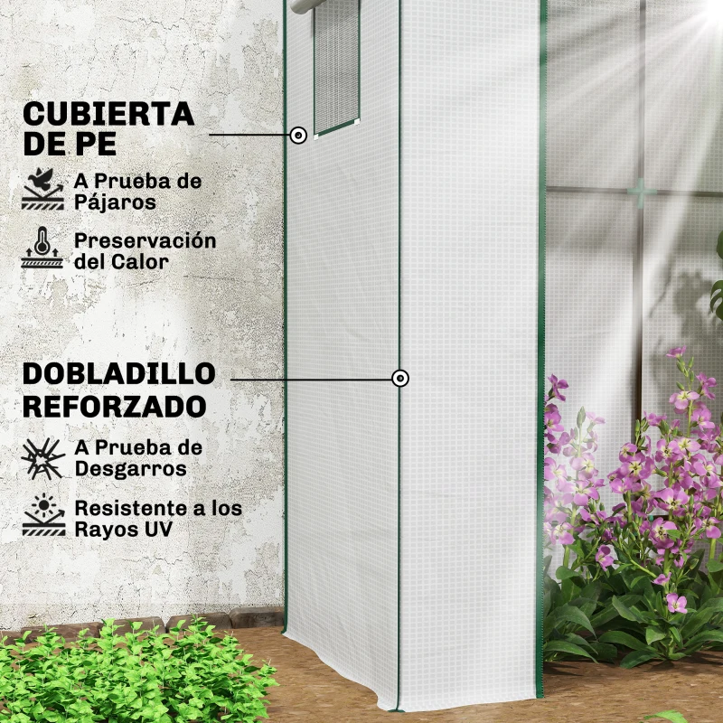 Outsunny Invernadero de Exterior con Ventanas de Malla y Puerta con Cremallera para Cultivar Plantas Flores 196x77x197 cm Blanco