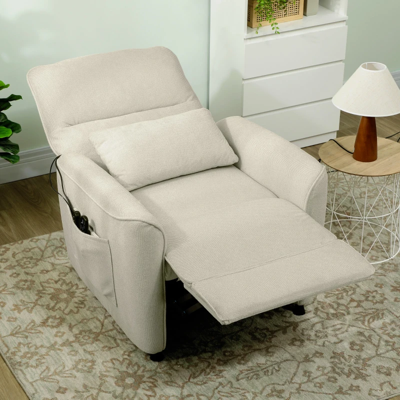 HOMCOM Sillón Relax Reclinable Eléctrico con Calor Lumbar Masaje Vibración Motor Silencioso Función de Memoria Crema