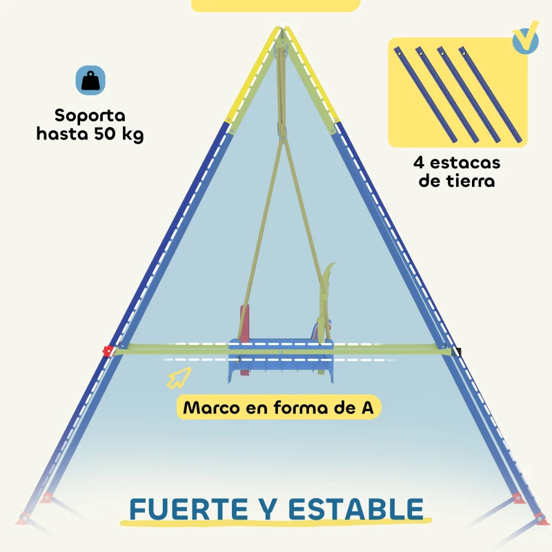 AIYAPLAY Columpio para Bebés 3 en 1 con Cuerdas Ajustables Cinturón de Seguridad Marco de Acero Plegable Azul