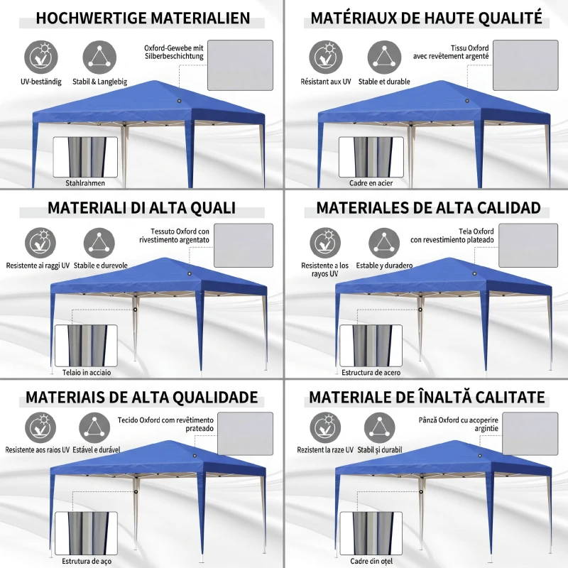 Outsunny Pavilion 3x3 m din oțel și material Oxford cu țăruși, frânghii și geantă de transport, albastru