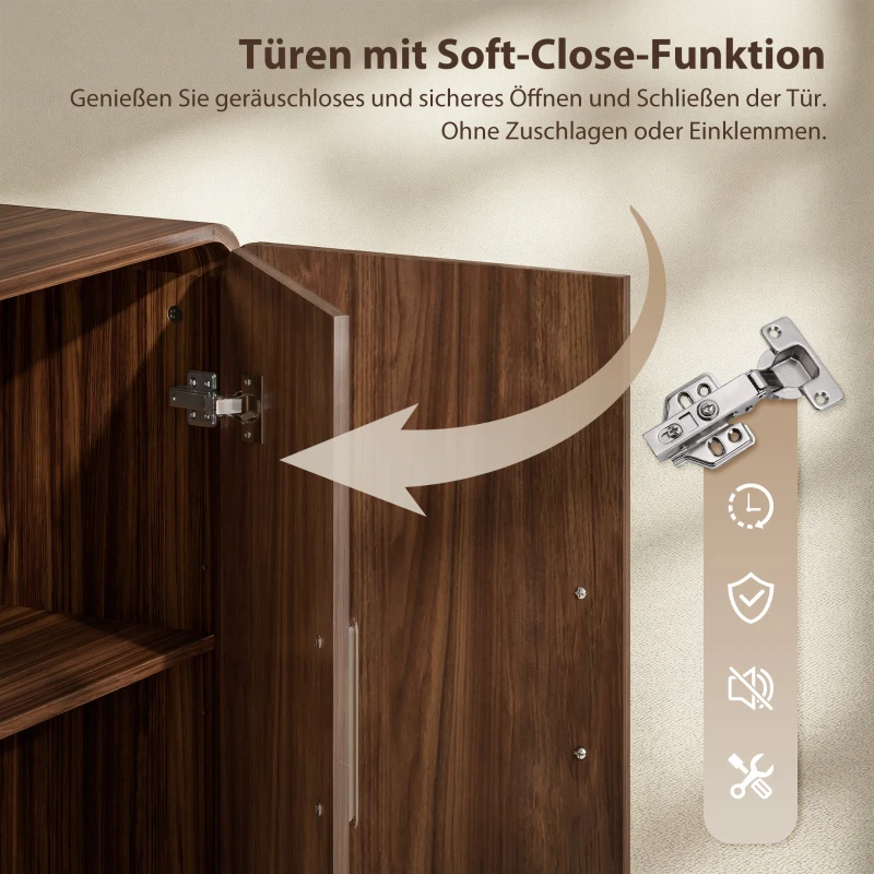 HOMCOM 152 cm Sideboard Küchenschrank mit 4 Soft-Close-Türen, TV-Schrank für Wohnzimmer Küche, Walnussbraun