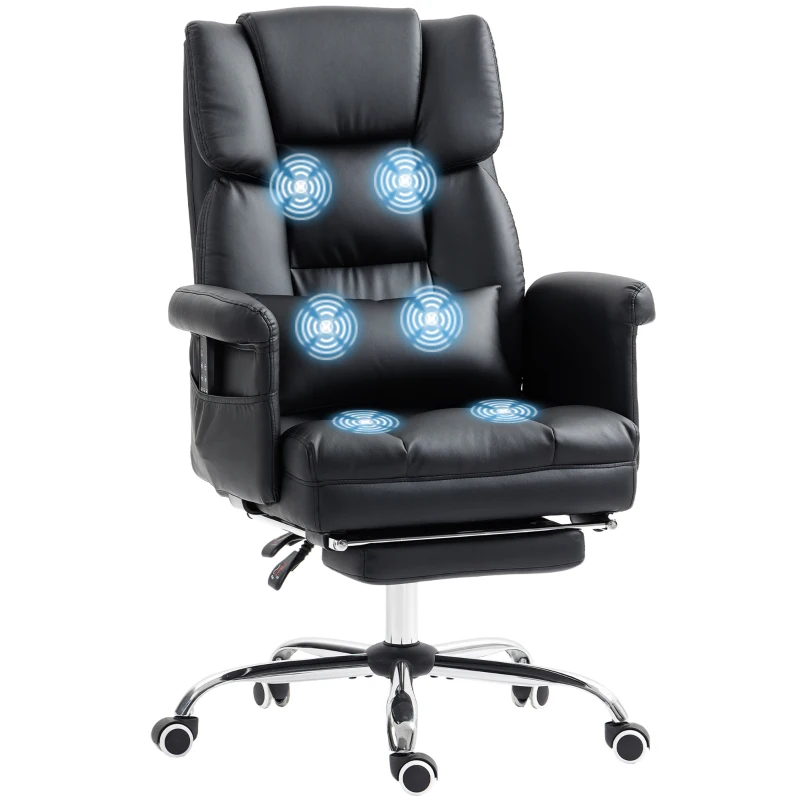 HOMCOM Silla de Oficina con 6 Puntos de Masaje Reposapiés Retráctil Altura Ajustable Control Remoto y Soporte Lumbar Negro