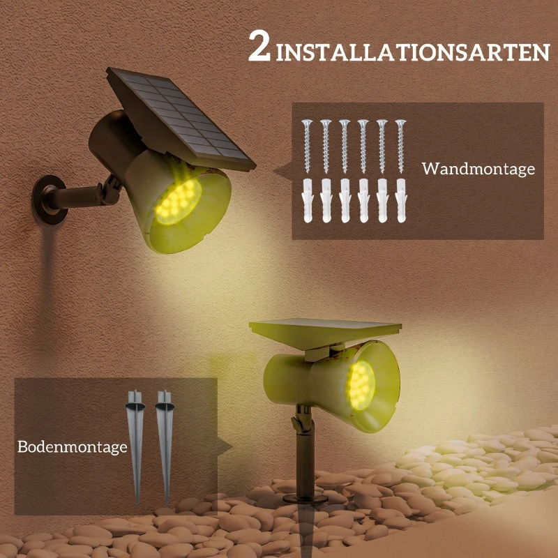 Outsunny Lampă solară pentru grădină, lampă RGB cu 2 moduri de lumină pentru grădină, curte, gazon,10,6 x 15 x 38 cm, negru
