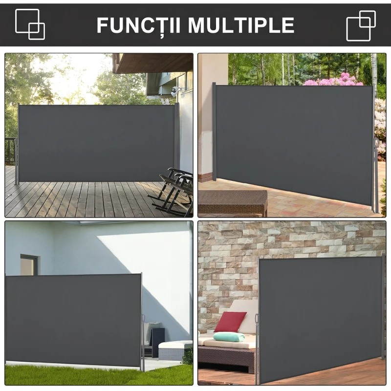 Outsunny Paravan de grădină extensibil până la 3 m și înalt de 1.6 m, poliester anti-UV și aluminiu, gri