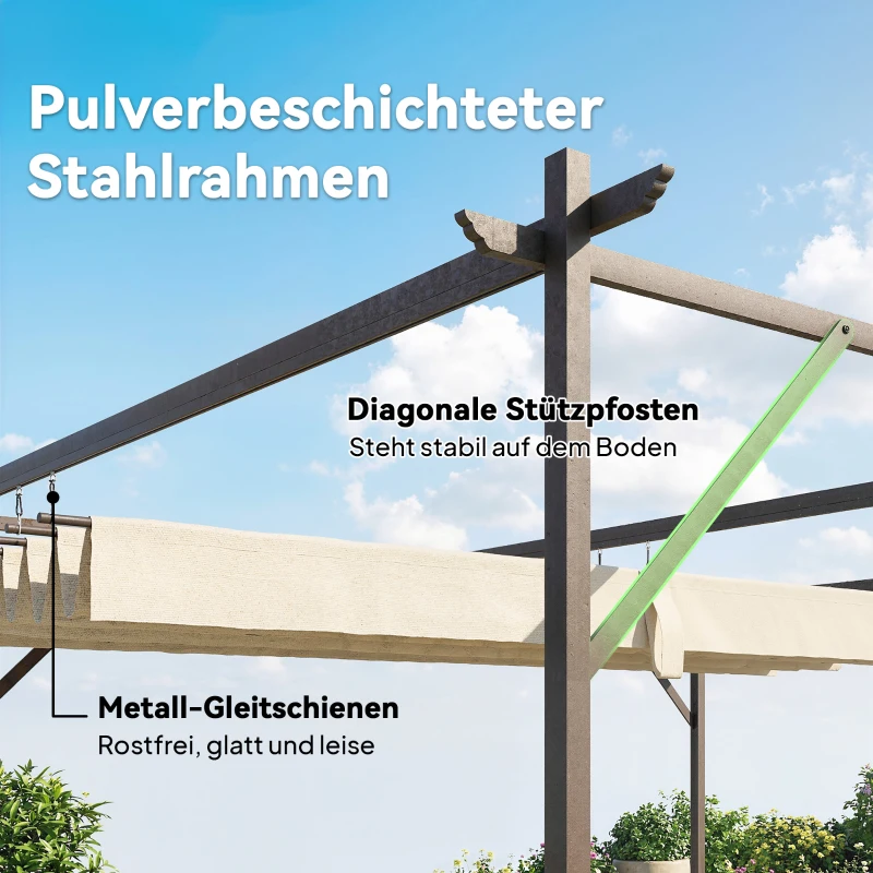 Outsunny Terrassendach Pergola ca. 4x3m Terrassenüberdachung mit Verstellbares Dach, Wandmontage UV 30+ Cremeweiß