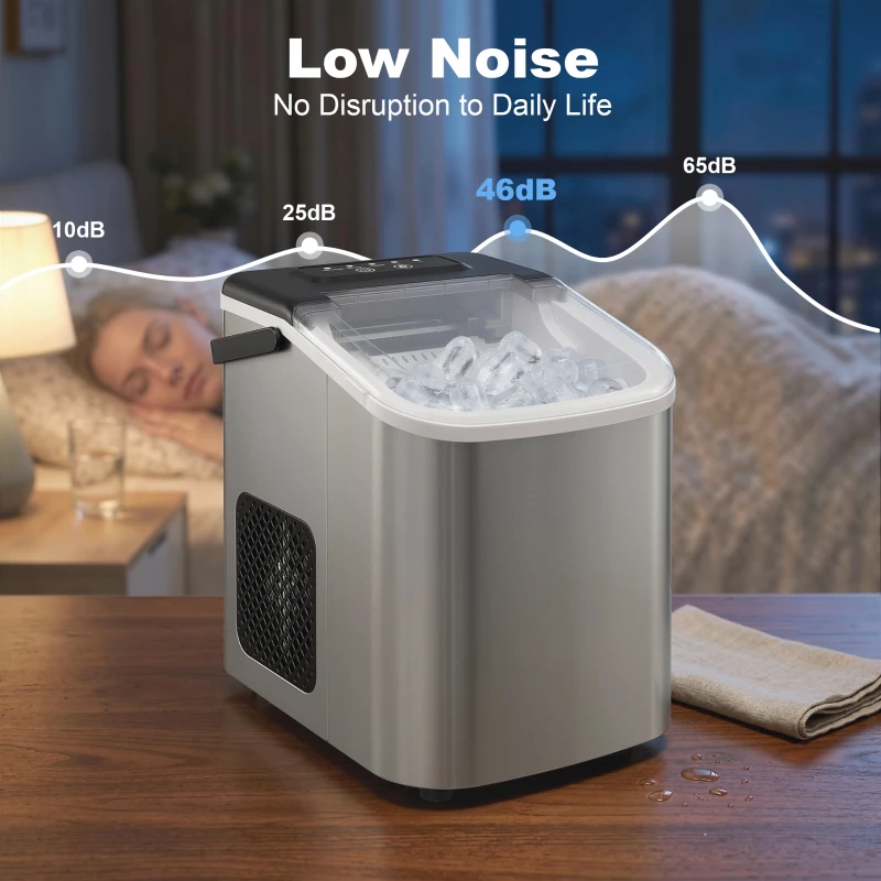 HOMCOM Macchina Ghiaccio 12kg in 24 Ore, 9 Cubetti in 7-10 Minuti di 2 Dimensioni, con Sistema Autopulente, Argento