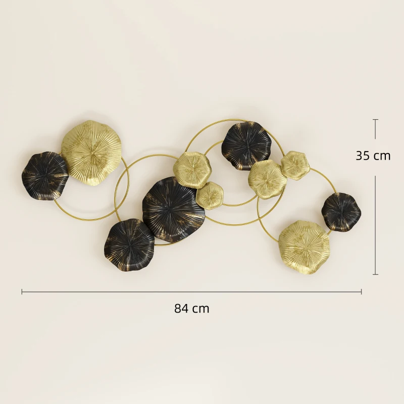 HOMCOM Decoração de Parede em Metal com Forma de Flor de Lótus Adorno para Sala Moderna Decoração 84x35 cm Dourado e Preto