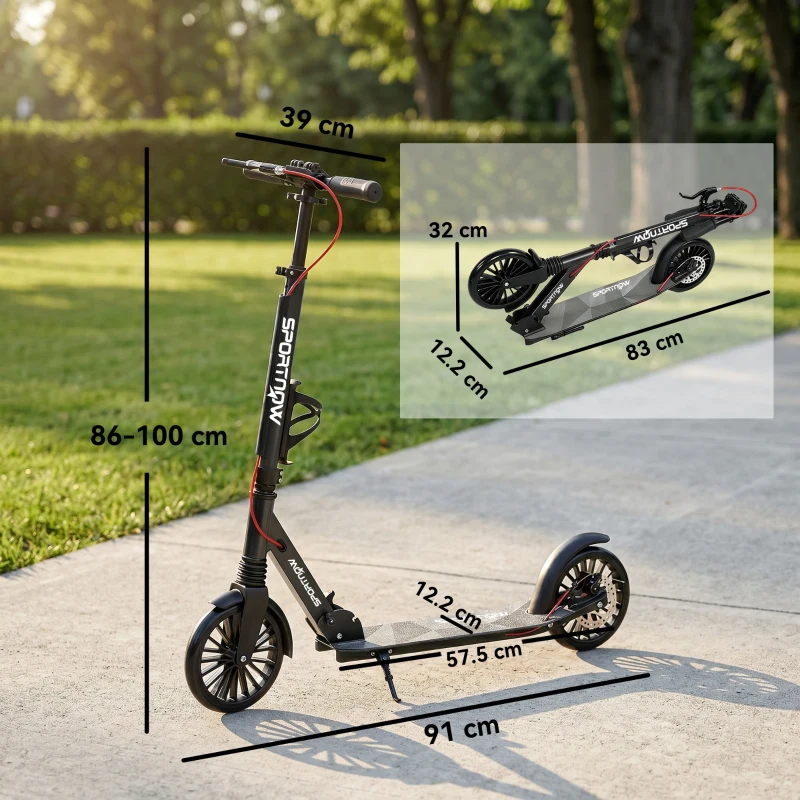 SPORTNOW Trotinetă urbană din aluminiu, reglabilă și pliabilă, cu roți PU de 20 cm, rulmenți ABEC-7, sistem dublu de frânare