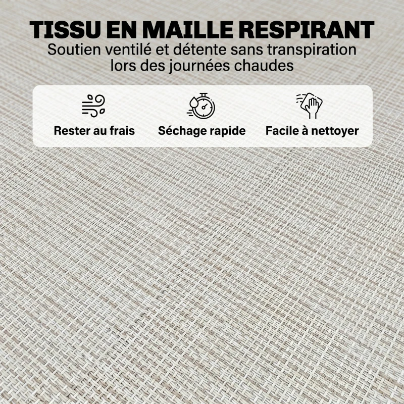 Outsunny Bain de Soleil transat Pliable Dossier inclinable Multi-Positions Acier thermoplastique Lacets élastiques Noir textilène crème