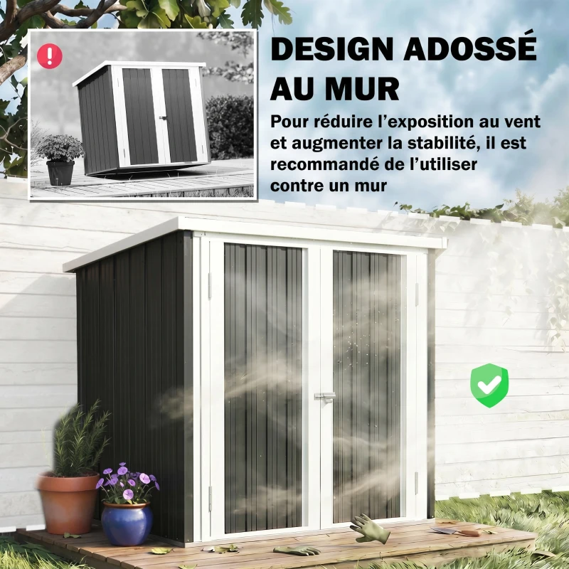 Outsunny Abri de Jardin - cabane de jardin 1,09 m² - cabanon rangement outils 2 Portes verrouillables - dim. 147L x 86l x 134H cm - tôle d'acier Noir Blanc