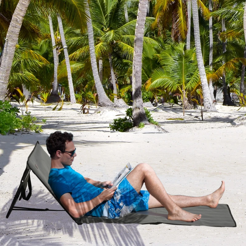 Outsunny Lot de 2 tapis de plage rembourré dossier inclinable multi-positions acier polyester gris