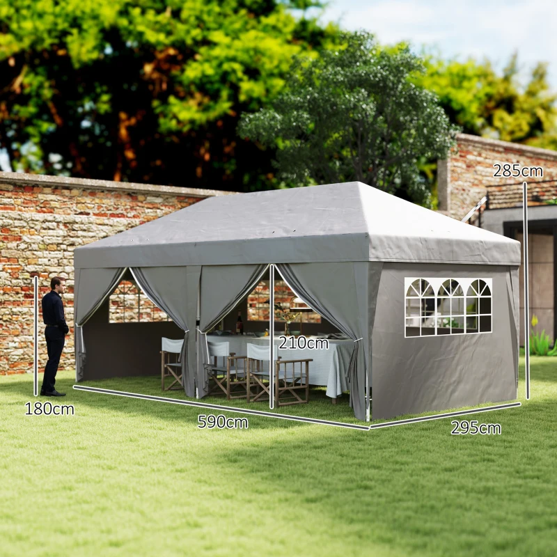 Outsunny Pavillon ca. 6x3m Stabil Winterfest Pop-up Faltpavillon mit Fenster Reißverschlusstür Seitenteilen UV Schutz