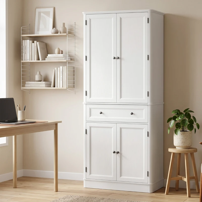 HOMCOM Armário de cozinha com 4 portas, gaveta e prateleiras ajustáveis para cozinha, 80 x 39,5 x 186,4 cm Branco