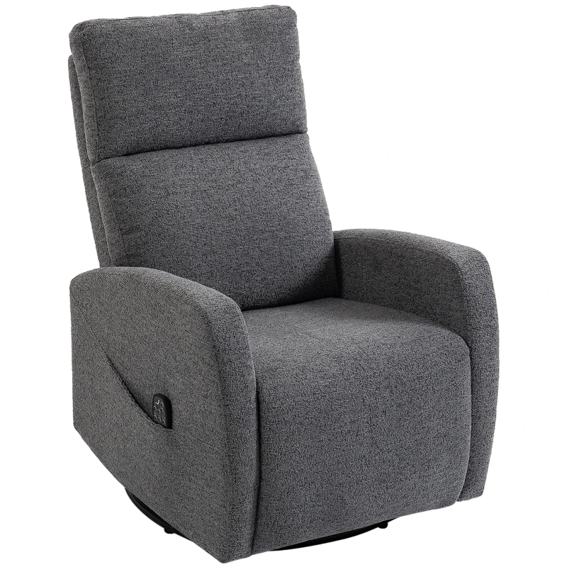 HOMCOM Fauteuil relax, fauteuil massant en chenille avec fonction chauffante, rotation 360°, mécanisme à bascule, réglage manuel, gris foncé