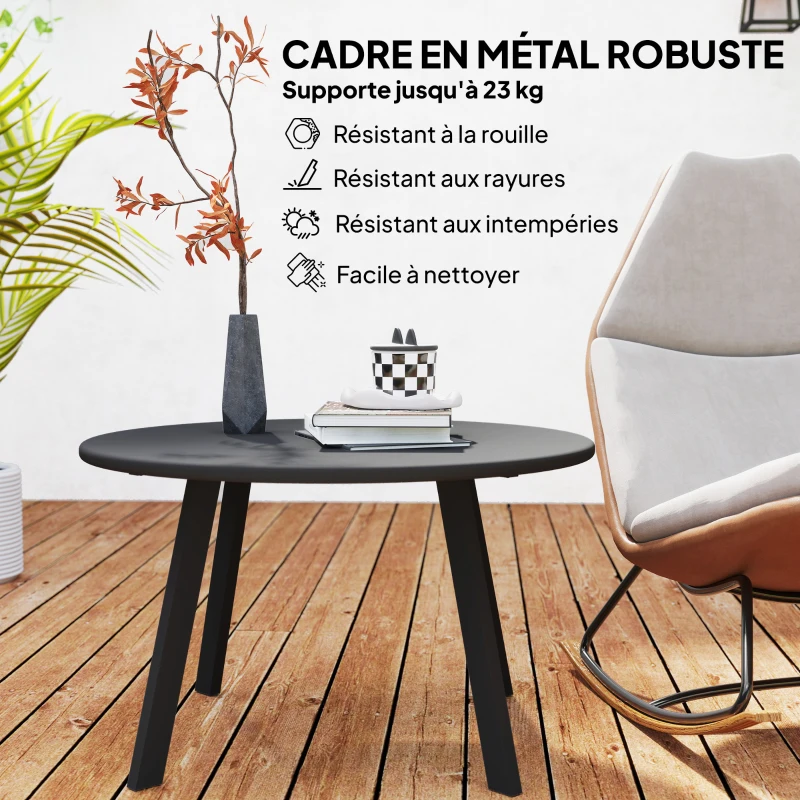 Outsunny Petite table basse ronde, table d'appoint avec patins antidérapants, pour jardin, métal， Ø70x42cm, gris anthracite