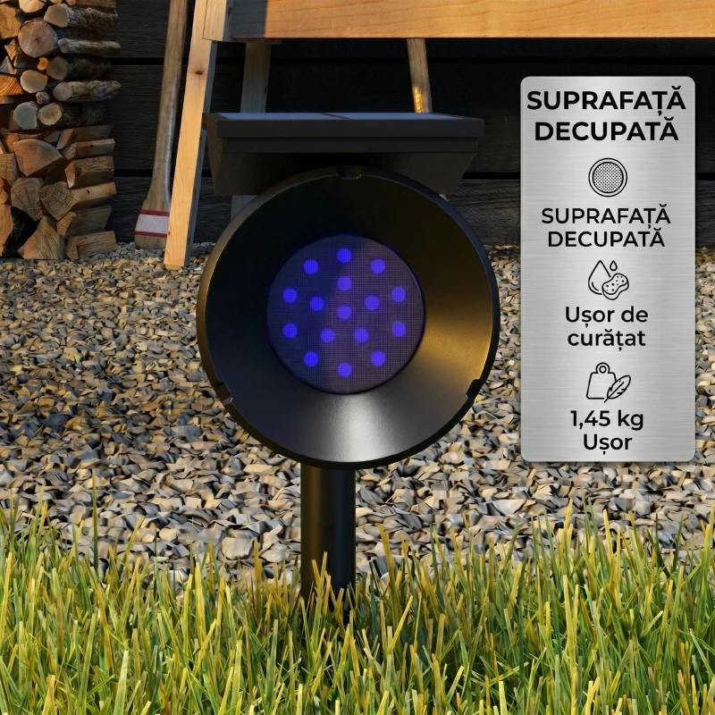 Outsunny Lampă solară pentru grădină, lampă RGB cu 2 moduri de lumină pentru grădină, curte, gazon,10,6 x 15 x 38 cm, negru