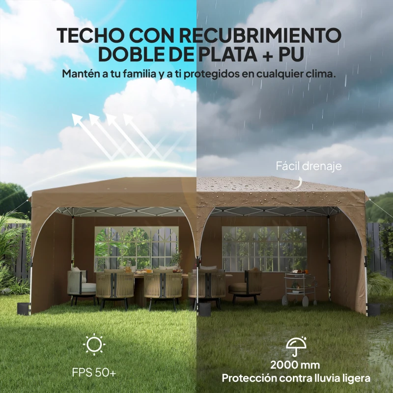 Outsunny Carpa Plegable 6x3 m con Tiras Reflectantes UPF 50+ Fácil Montaje Sistema Central de Bloqueo Impermeable Beige