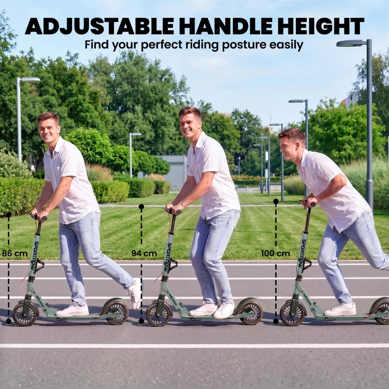 SPORTNOW Foldable Kick Scooter with Height Adjustable Handlebar, One-click Folding Adult Scooters with 200 mm Big Wheels, Silver