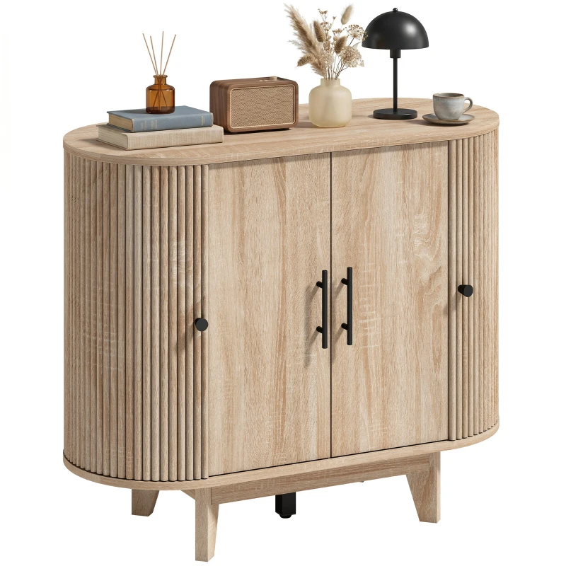 HOMCOM Aparador salón, mueble de almacenamiento ovalado con 4 puertas y estantes ajustables, 90 x 40 x 76 cm, roble