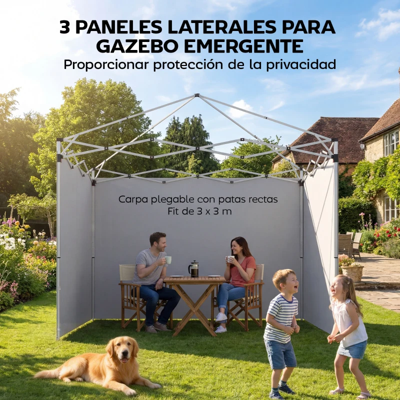 Outsunny 3 Paredes Laterales para Carpas de 3x3 m 300x200 cm Paredes Laterales de Repuesto de Tela Oxford con Cremallera Blanco