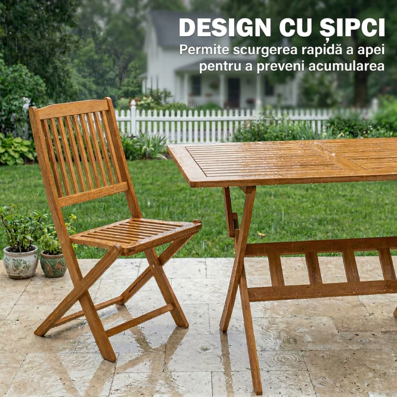 Outsunny Set de Luat Masa pentru Grădină 5 Piese, Masă și 4 Scaune Rabatabile