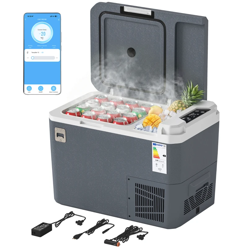 Outsunny Frigorifero da Auto Portatile 25L e Congelatore con Controllo App, 58x33x38.3 cm, Grigio