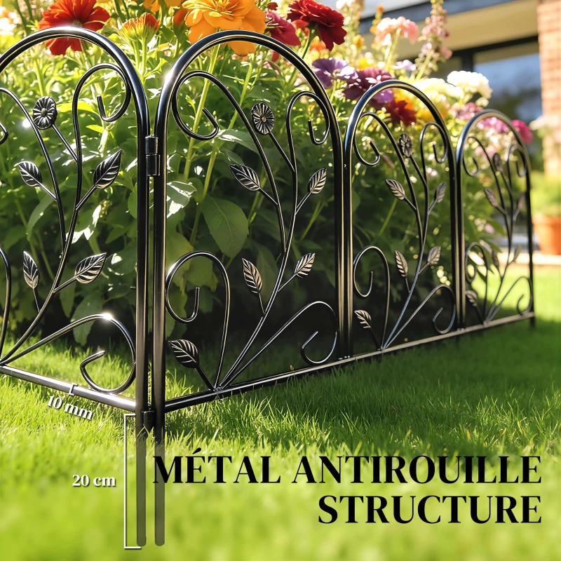 Outsunny Clôture de Jardin Décorative 5 Panneaux de 80x60 cm pour Animaux Fleurs Patio, Panneaux de Clôture Antirouille, Noir