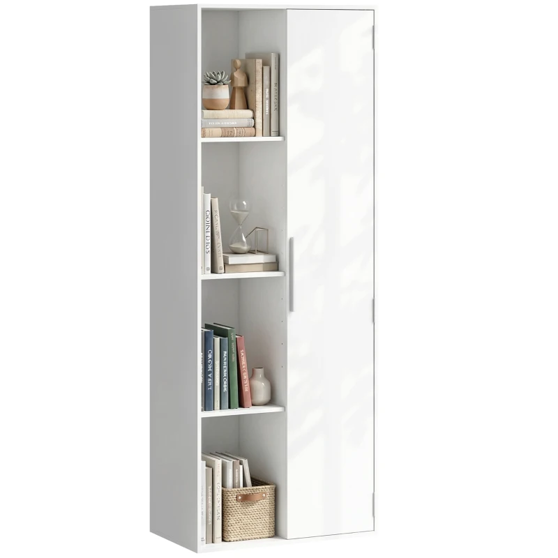 HOMCOM 4-stöckiges Bücherregal mit verstellbaren Regalböden, Regal mit Schrank und Türen für Wohnzimmer, Arbeitszimmer, Weiß