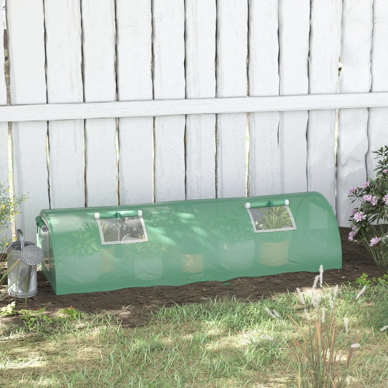 Outsunny Invernadero Pequeño para Cultivo de Plantas con 4 Ventanas Marco de Acero y Cubierta de PE Anti-UV 200x80x45 cm Verde