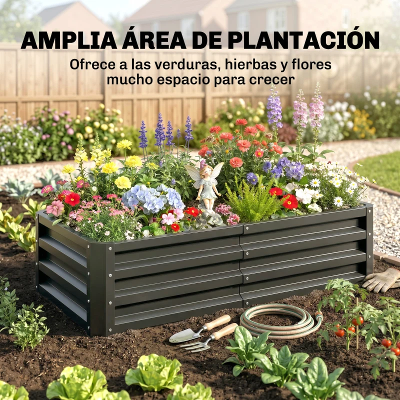 Outsunny Jardinera Elevada Rectangular de Acero Galvanizado para Cultivar Plantas Flores Hierba 120x60x30,5 cm Gris