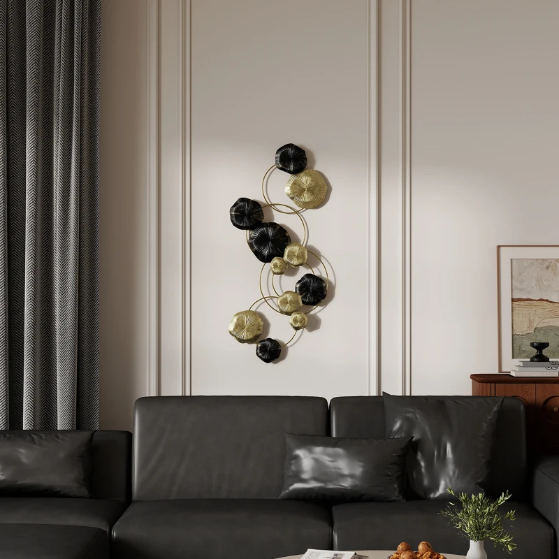 HOMCOM Decoração de Parede em Metal com Forma de Flor de Lótus Adorno para Sala Moderna Decoração 84x35 cm Dourado e Preto