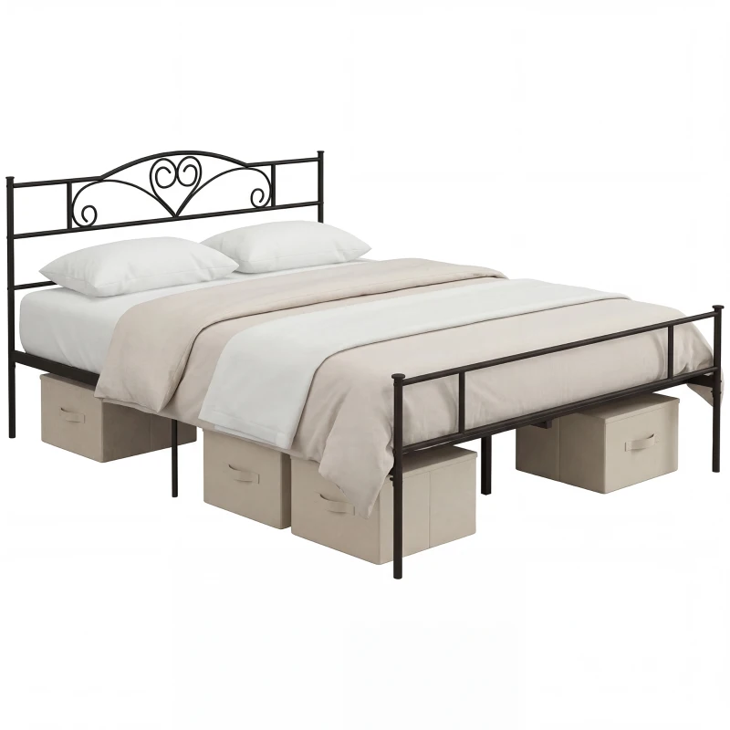 HOMCOM Marco de Cama Doble de Metal para Colchón 150x200 cm con Cabecera y Patas de 31 cm Estructura de Cama Matrimonio con Espacio Bajo de Almacenamiento 158x211x106 cm Negro