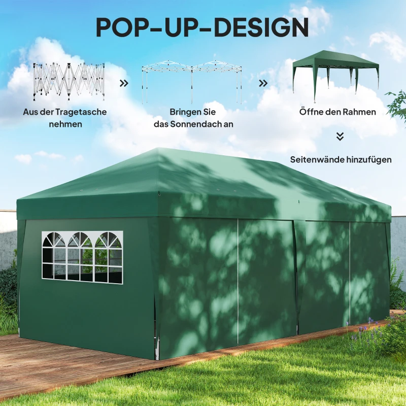 Outsunny Pavillon ca. 6x3m Stabil Winterfest Pop-up Faltpavillon mit Fenster Reißverschlusstür Seitenteilen UV Schutz