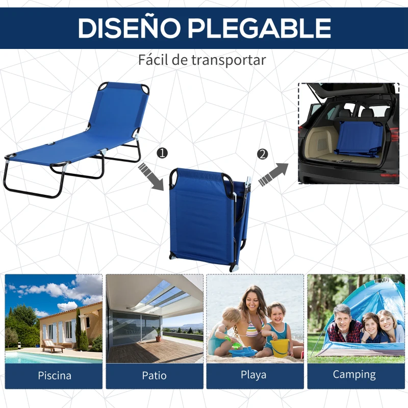 Outsunny Tumbona de jardín Plegable con Toldo y Respaldo Reclinable para Jardín Terraza Acampada 187x58x36cm Azul