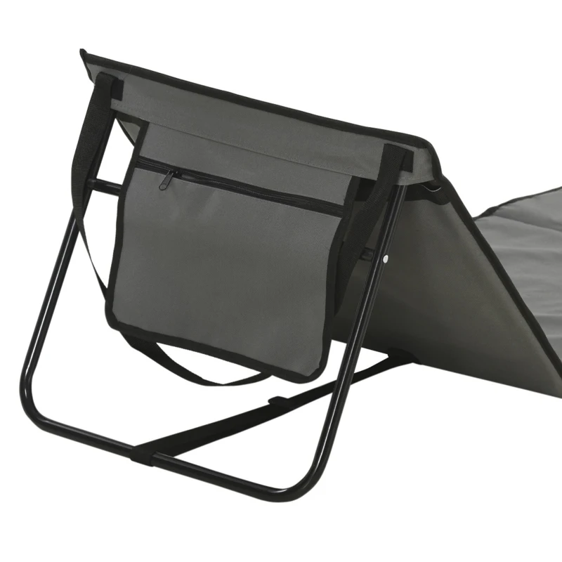 Outsunny Set of 2 Foldable Garden Beach Chair Mat, Outdoor Sun Lounger Seats with Adjustable Back, Magazine Pocket, Carry Strap