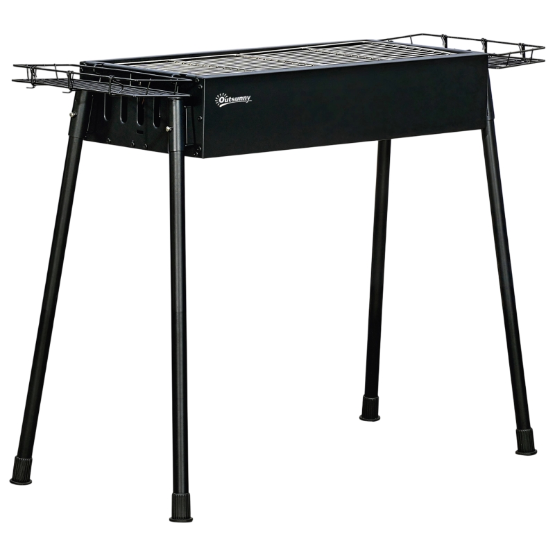 Outsunny Barbacoa de Carbón con 2 Parrillas de Acero Inoxidable Barbacoa Portátil con 2 Especieros para Camping 94x39x70 cm Negro