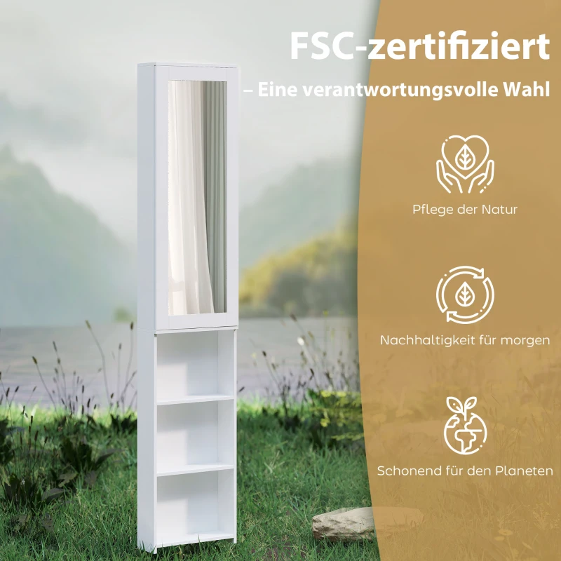 HOMCOM Faltbar Bügelbrettschrank mit Tür internen Regalen Spiegel Platzsparend Bügeltisch für Wäschepflege 106x35x174 cm Weiß
